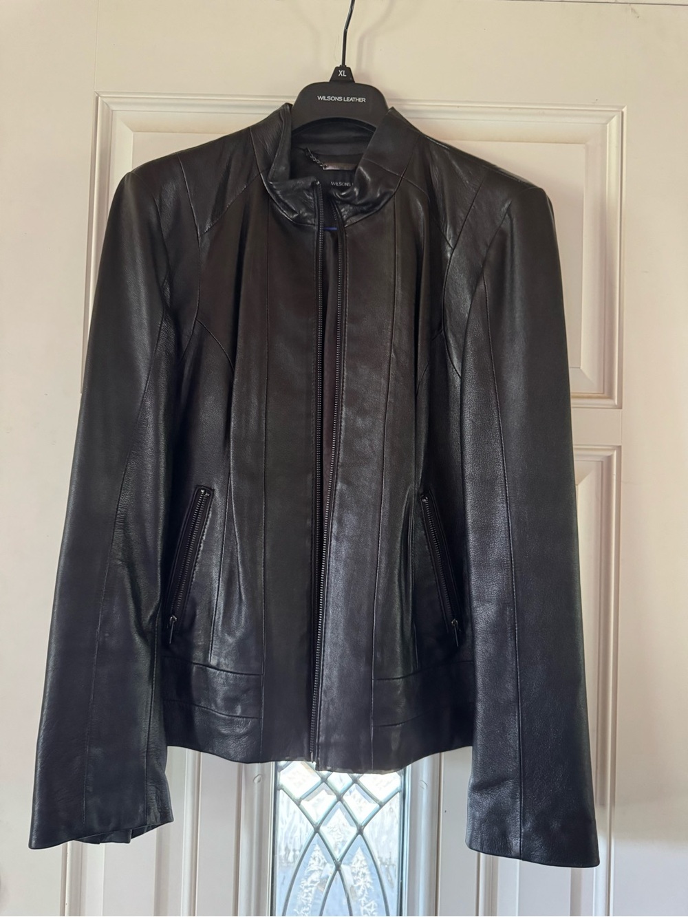 Wilsons Leather Women's Black Leather Zip Moto Jacket- Size XL